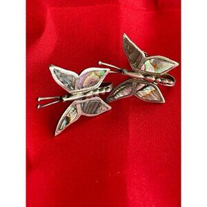 Early Mexican Silver Inlaid Abalone Butterfly Earrings Screwback Signed JBF